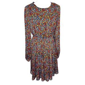 Tommy Hilfiger Black Bright Floral Print Midi Long Sleeve Dress